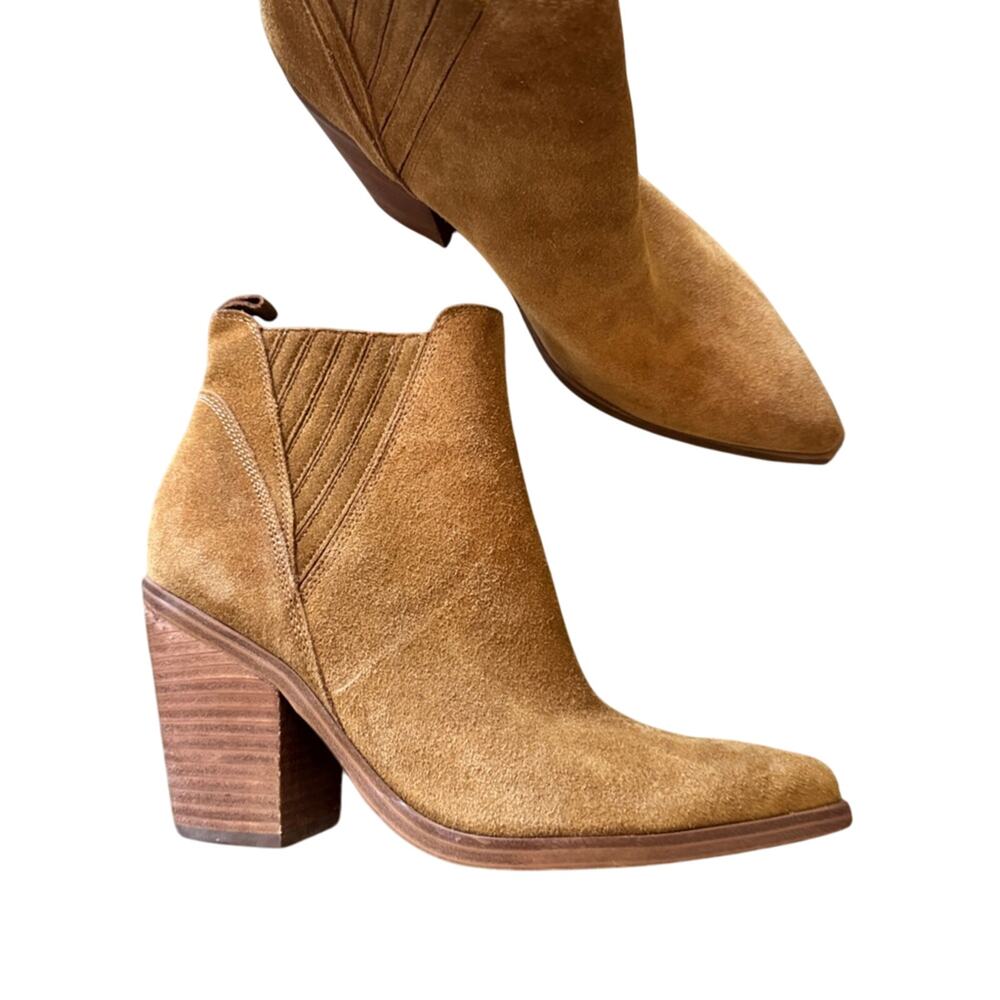 Marc Fisher Camel Brown Leather Ankle Boots Womens 8 Fall Classic Booties Heels